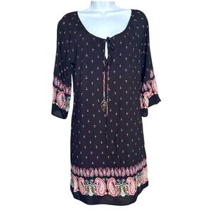 Boho Chic Black Paisley Tunic Dress. Size M